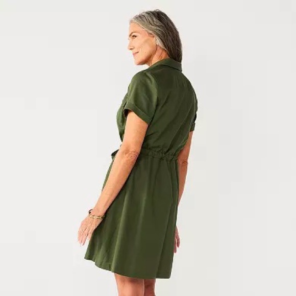 Croft & Barrow Plus Button Down Utility Olive Dress Size 3x - Picture 2 of 6